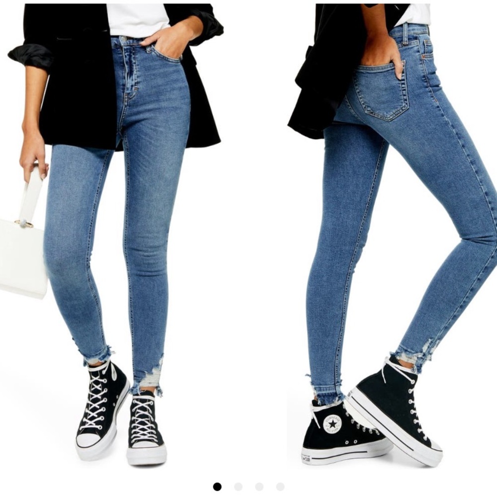 Topshop high waist ripped hem jeans
